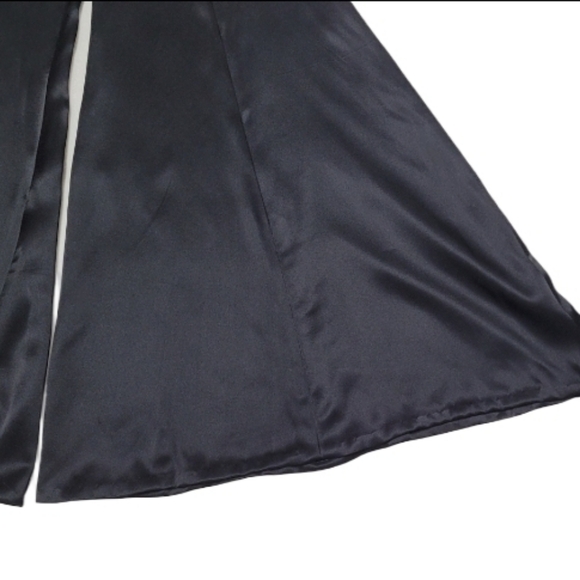 1970s Vintage Black Satin Handmade High Waisted Extreme Bell Bottom Trousers XL - Picture 5 of 10